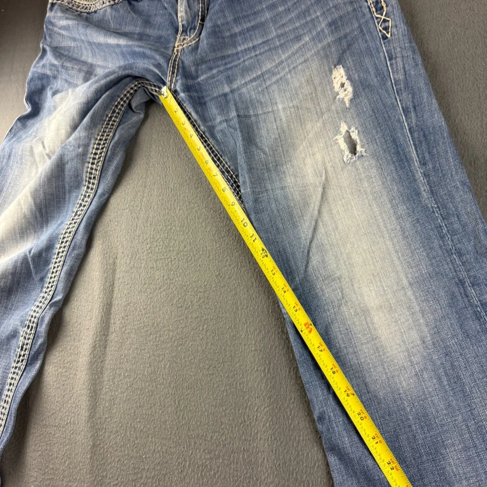 Rock Revival Antonio Jeans Men's 36 (Fits 38x36) Blue Bootcut Thick Stitch Y2K